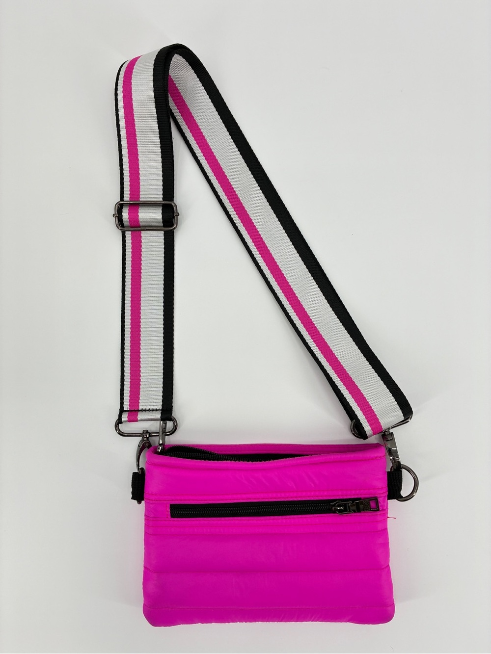 THINK ROLYN Crossbody Rectangle Quilted Puff Bag Purse Vibrant Bold Hot Pink